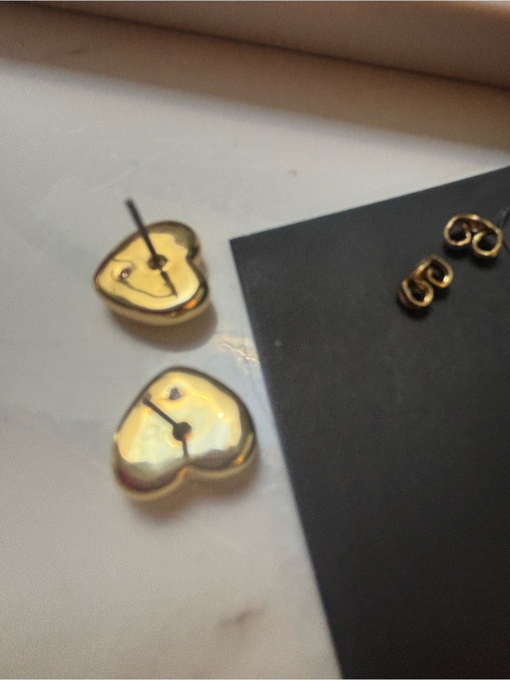 COACH Gold-Tone Heart Stud Earrings with Red Crystal Centers - Picture 3 of 6